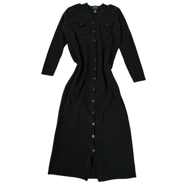 Lauren Ralph Lauren Dresses & Skirts - Lauren Ralph Lauren y2k  100% Merino Wool Ribbed Button Front Maxi Dress L d3